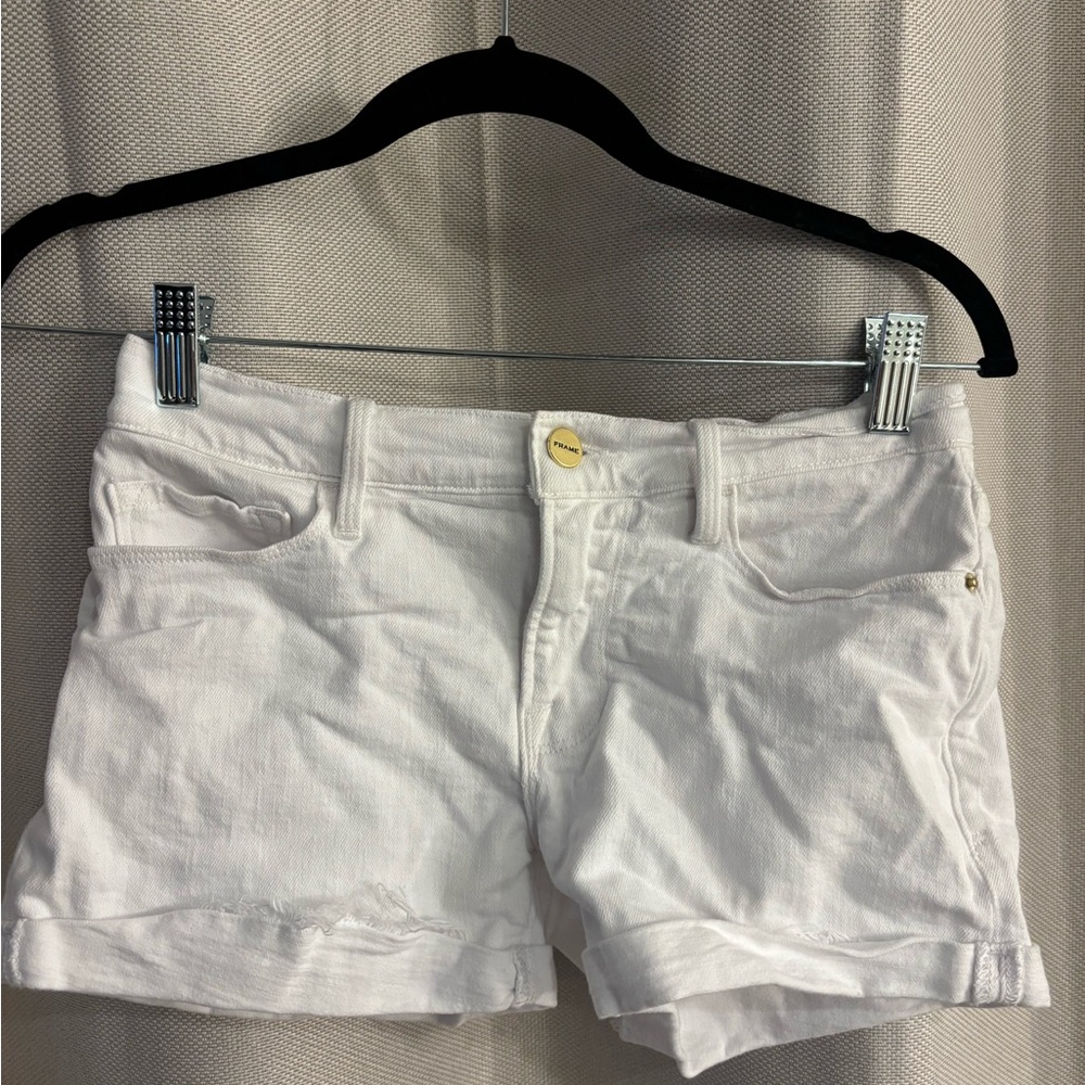 Frame Denim White Jean Shorts Distressed Cuffed